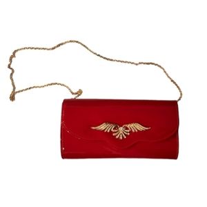 BNWT Red Evening Purse with Gold/Rhinestone Detail & Removable Gold Chai…